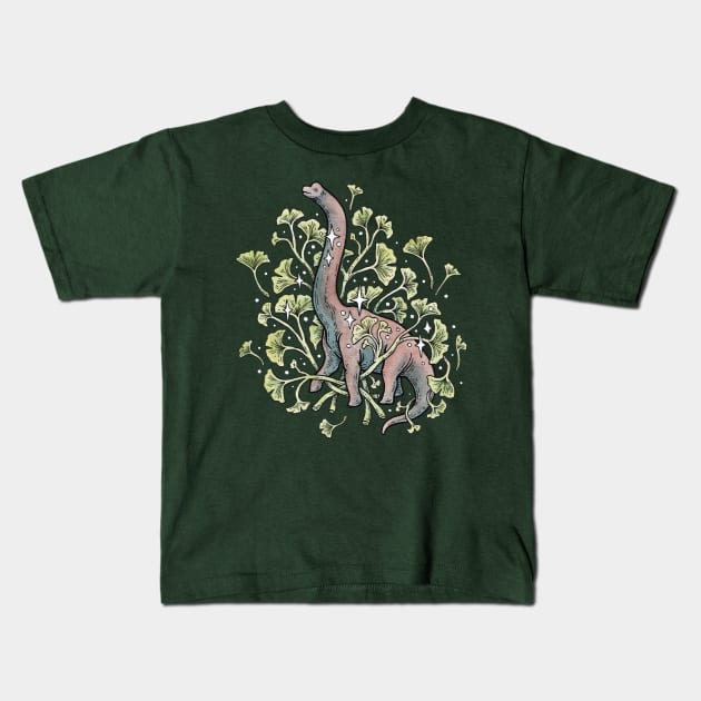 Brachio Ginkgo Botanical Dinosaur Kids T-Shirt by OMEGAFAUNA